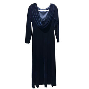 90s Midnight Blue Velvet Maxi Dress Evening Beaded Drape Back 8 Lawrence Kurtz